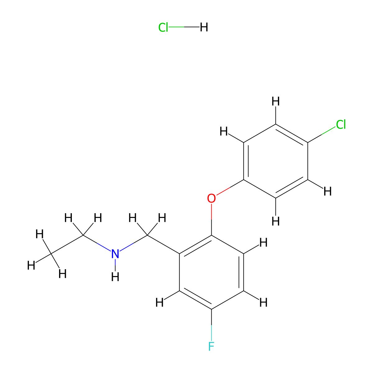 {[2-(4-Chlorophenoxy)-5-fluorophenyl]methyl}(ethyl)amine hydrochloride molecular structure, CAS 2089255-80-9