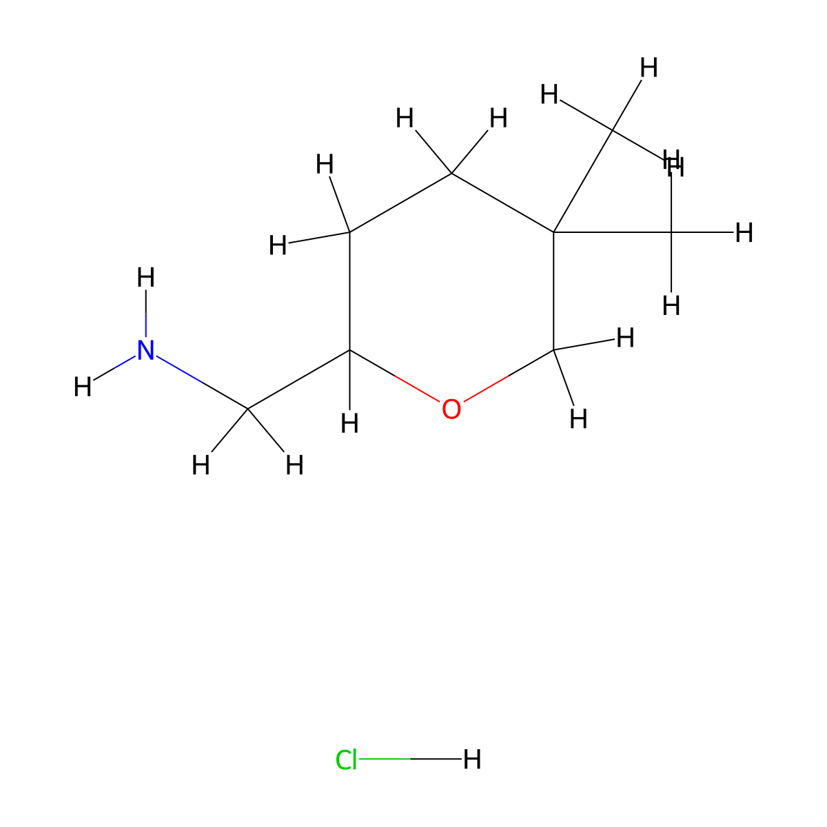 (5,5-Dimethyloxan-2-yl)methanamine hydrochloride molecular structure, CAS 2089255-90-1