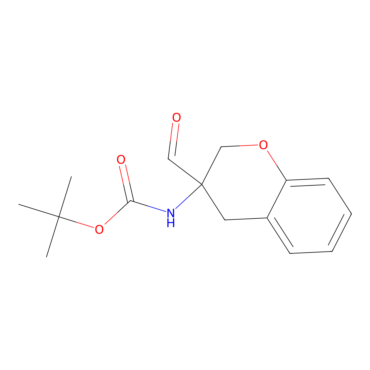 tert-butyl N-(3-formyl-3,4-dihydro-2H-1-benzopyran-3-yl)carbamate molecular structure, CAS 2089256-03-9
