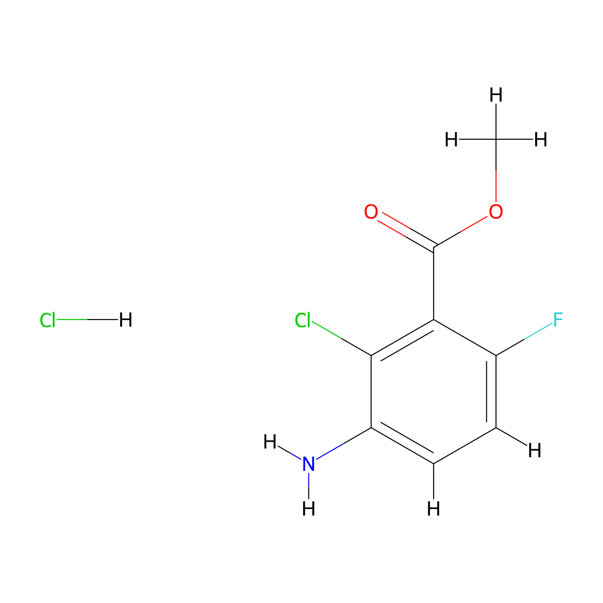 Methyl 3-amino-2-chloro-6-fluorobenzoate hydrochloride molecular structure, CAS 2089256-13-1