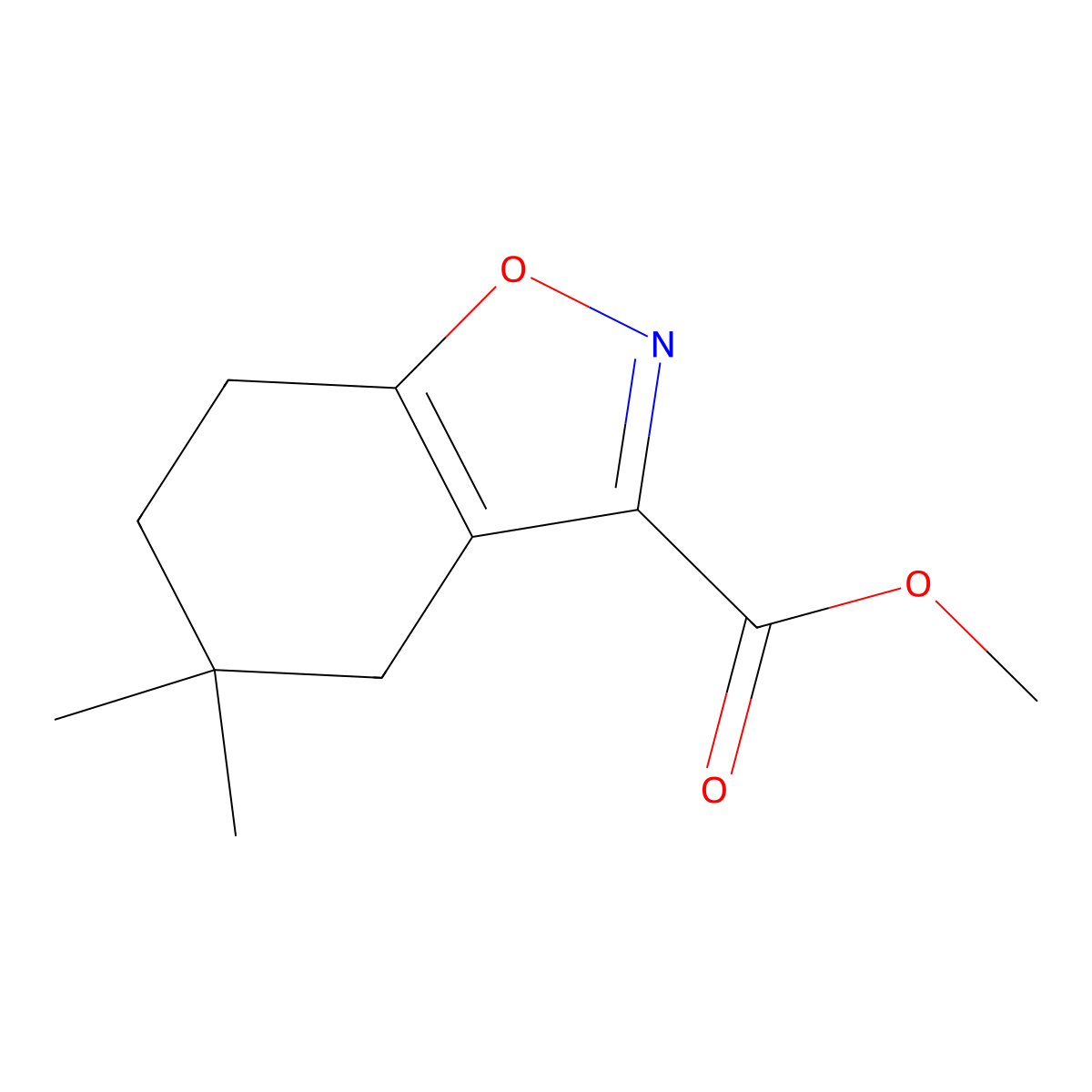 Methyl 5,5-dimethyl-4,5,6,7-tetrahydro-1,2-benzoxazole-3-carboxylate molecular structure, CAS 2089257-23-6