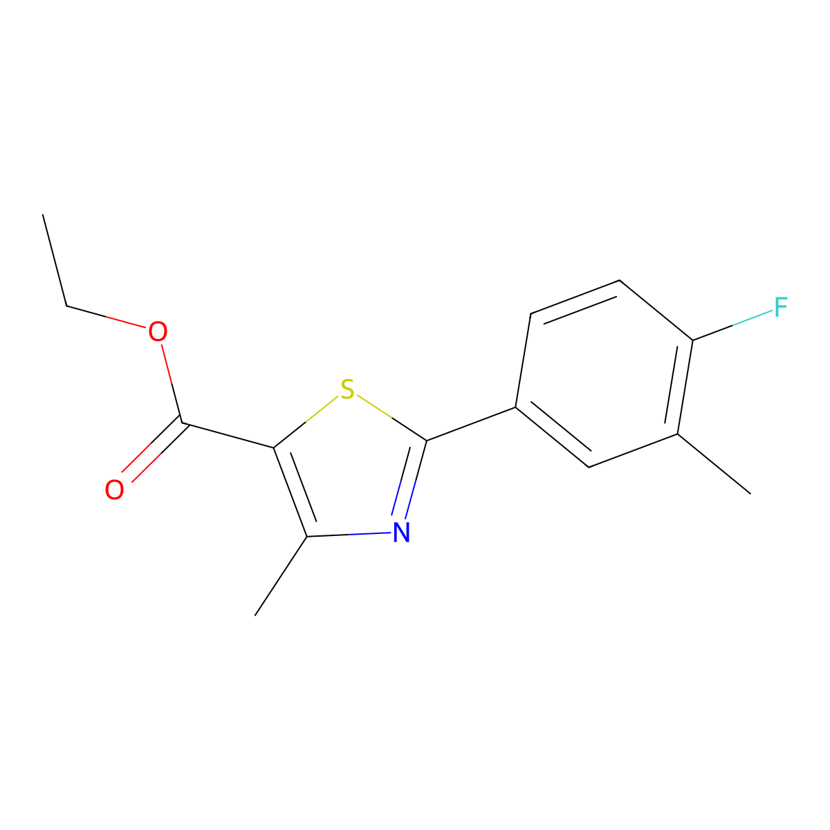 Ethyl 2-(4-fluoro-3-methylphenyl)-4-methyl-1,3-thiazole-5-carboxylate molecular structure, CAS 2089257-57-6