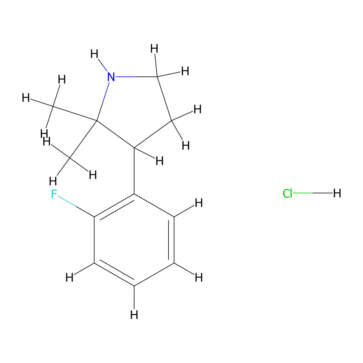 3-(2-Fluorophenyl)-2,2-dimethylpyrrolidine hydrochloride molecular structure, CAS 2089257-70-3