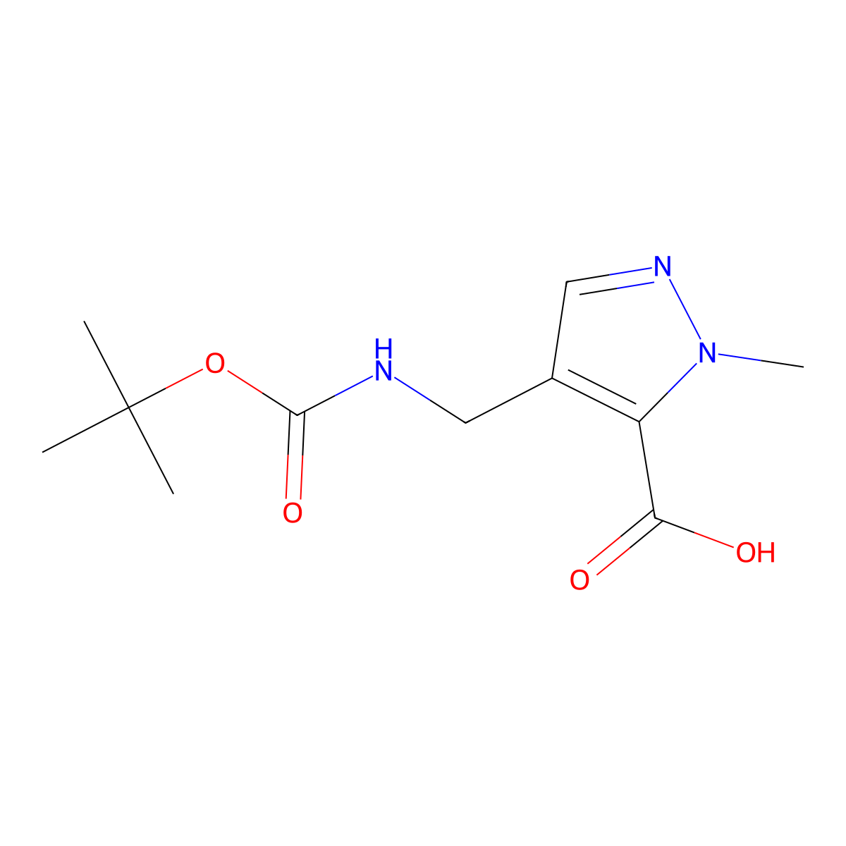 4-({[(tert-butoxy)carbonyl]amino}methyl)-1-methyl-1H-pyrazole-5-carboxylic acid molecular structure, CAS 2089257-71-4