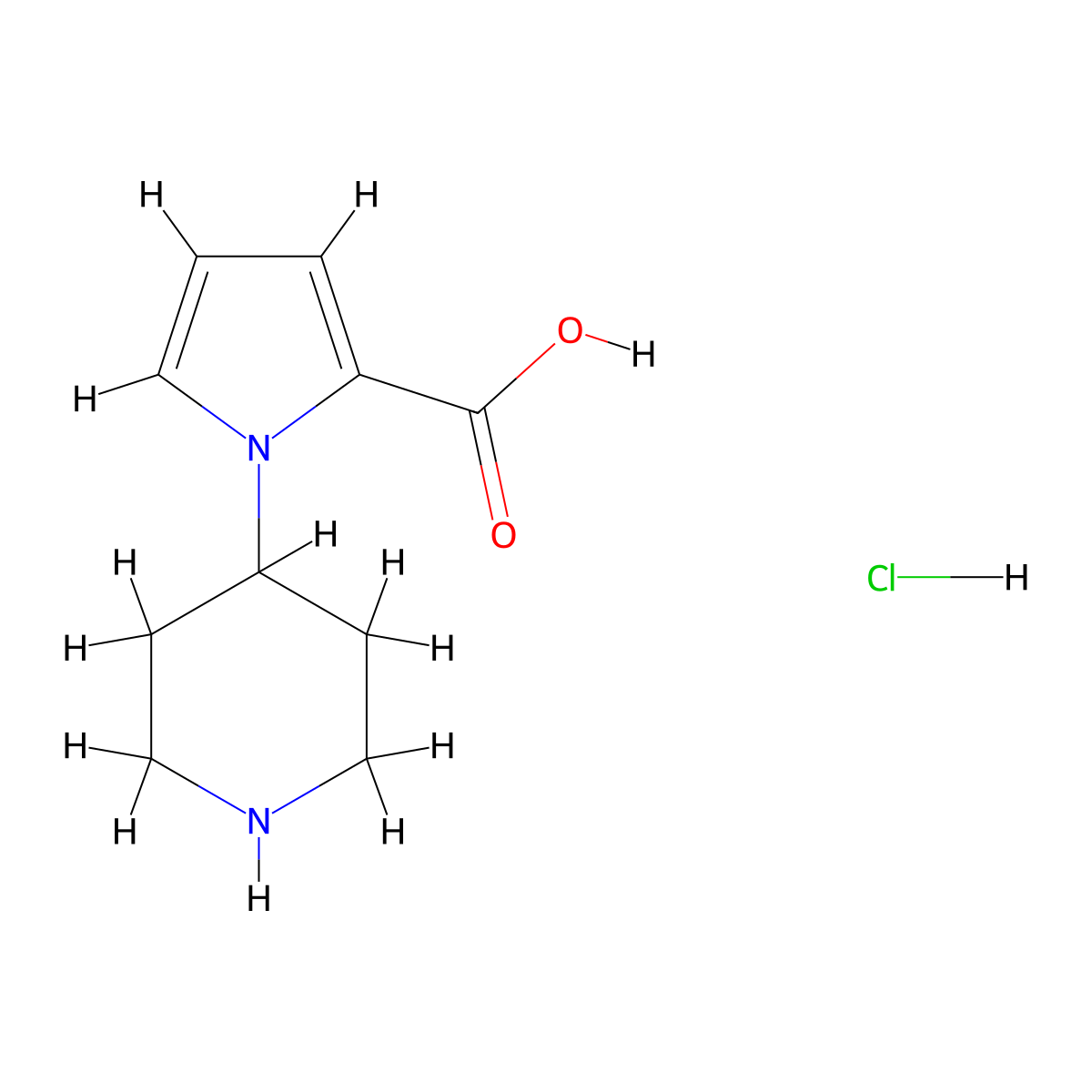 1-(piperidin-4-yl)-1H-pyrrole-2-carboxylic acid hydrochloride molecular structure, CAS 2089258-04-6