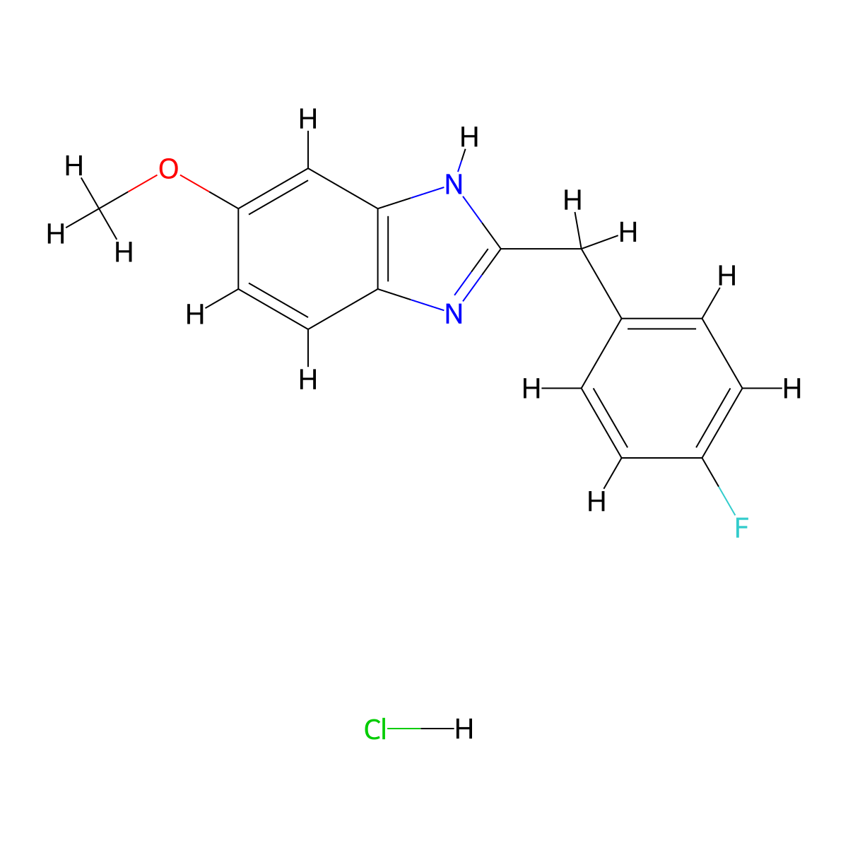 2-((4-fluorophenyl)methyl)-5-methoxy-1H-1,3-benzodiazole hydrochloride molecular structure, CAS 2089258-23-9