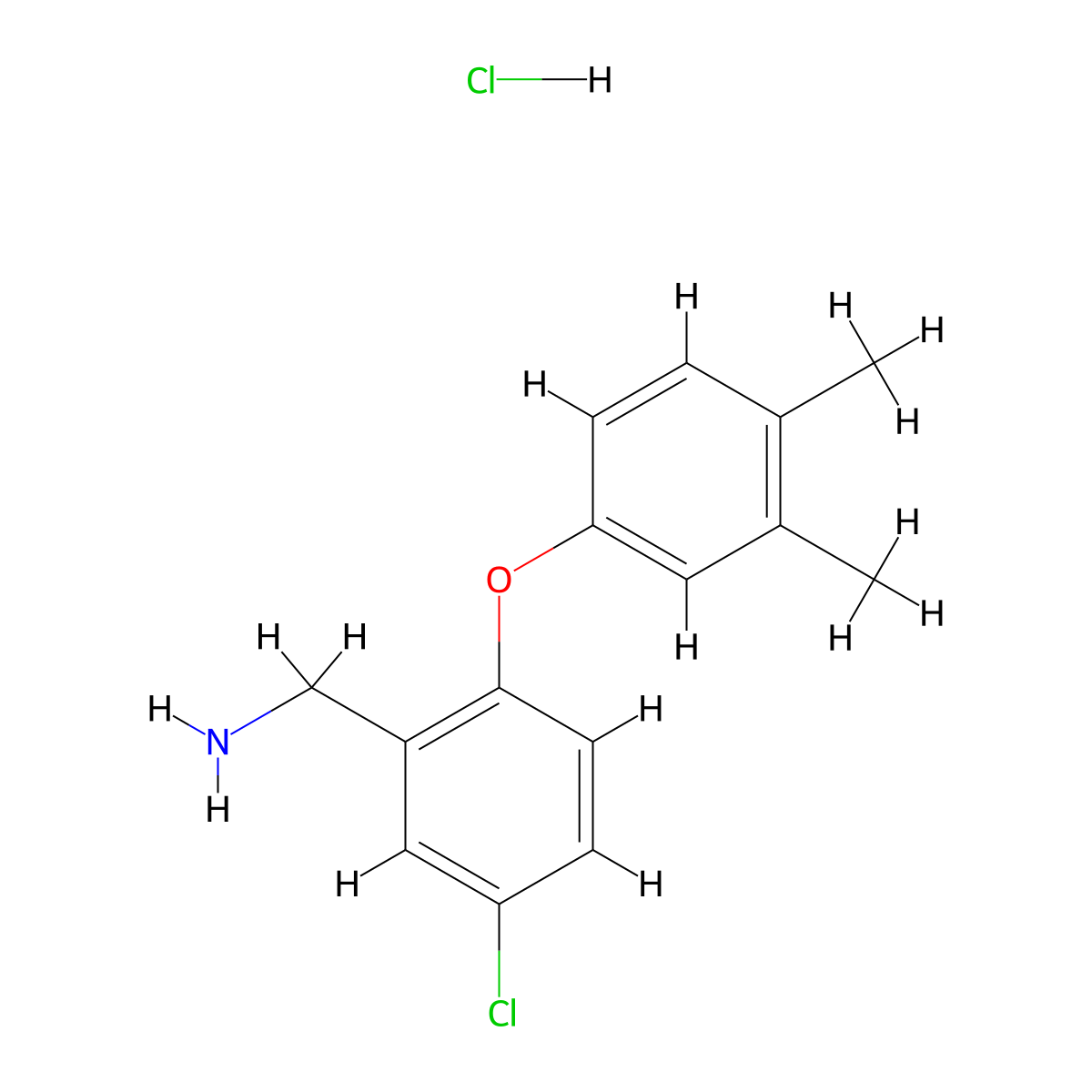 (5-Chloro-2-(3,4-dimethylphenoxy)phenyl)methanamine hydrochloride molecular structure, CAS 2089258-30-8