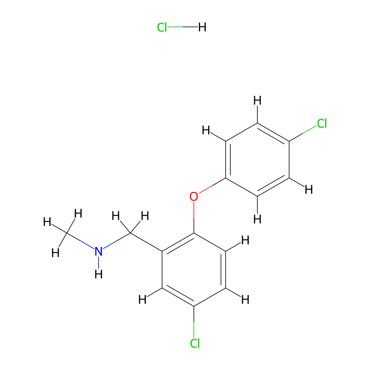 {[5-Chloro-2-(4-chlorophenoxy)phenyl]methyl}(methyl)amine hydrochloride molecular structure, CAS 2089258-32-0