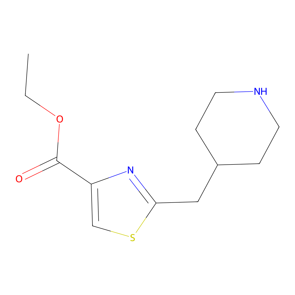 Ethyl 2-[(piperidin-4-yl)methyl]-1,3-thiazole-4-carboxylate molecular structure, CAS 2089258-50-2