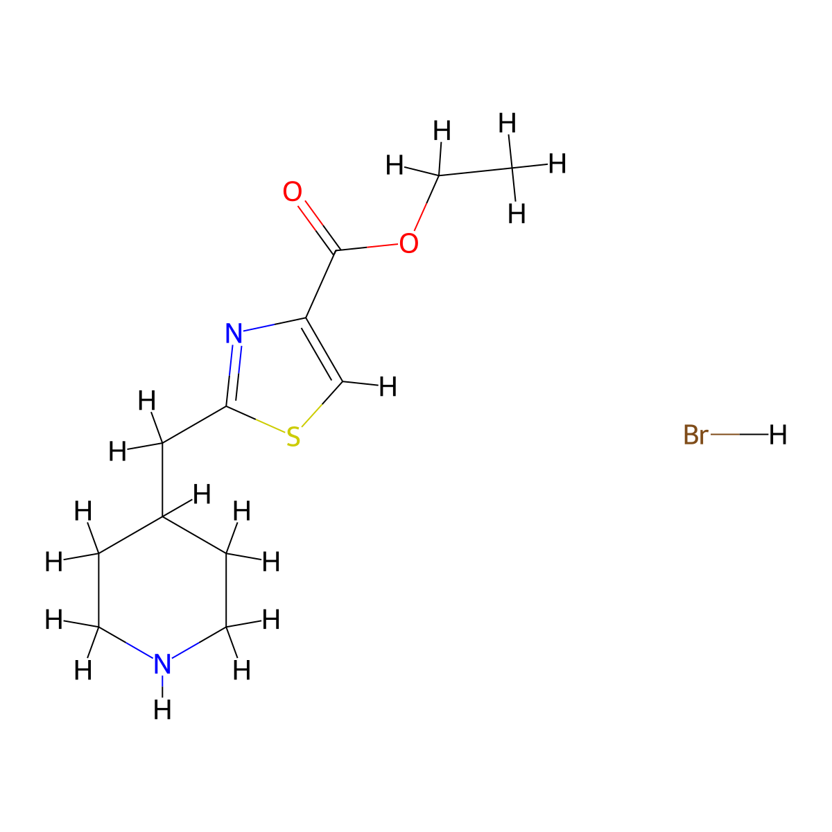 Ethyl 2-[(piperidin-4-yl)methyl]-1,3-thiazole-4-carboxylate hydrobromide molecular structure, CAS 2089258-51-3
