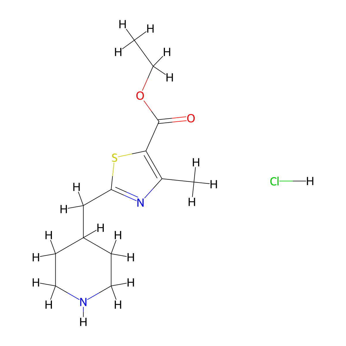 Ethyl 4-methyl-2-[(piperidin-4-yl)methyl]-1,3-thiazole-5-carboxylate hydrochloride molecular structure, CAS 2089258-62-6