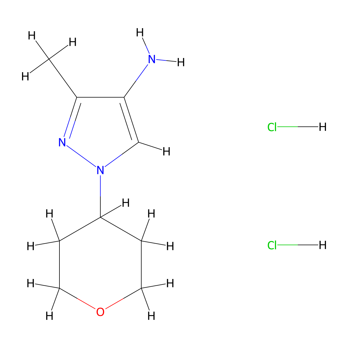 3-methyl-1-(oxan-4-yl)-1H-pyrazol-4-amine dihydrochloride molecular structure, CAS 2089258-67-1