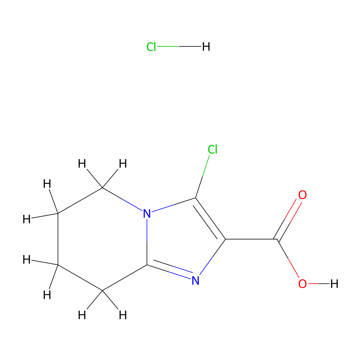 3-chloro-5H,6H,7H,8H-imidazo(1,2-a)pyridine-2-carboxylic acid hydrochloride molecular structure, CAS 2089258-71-7