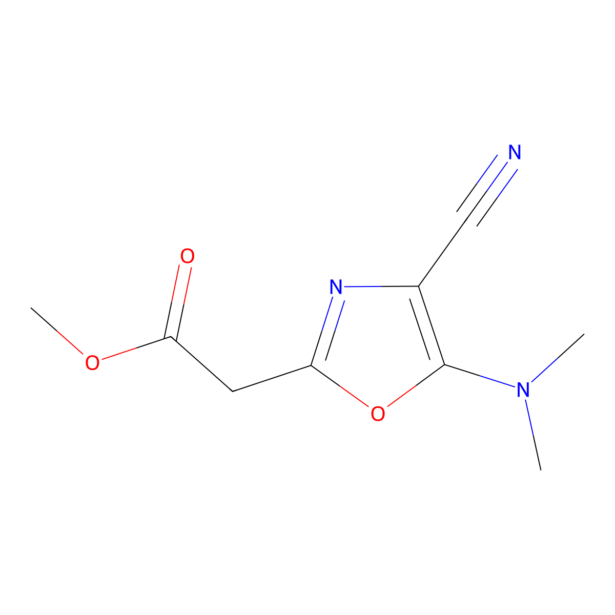 Methyl 2-[4-cyano-5-(dimethylamino)-1,3-oxazol-2-yl]acetate molecular structure, CAS 2089258-72-8