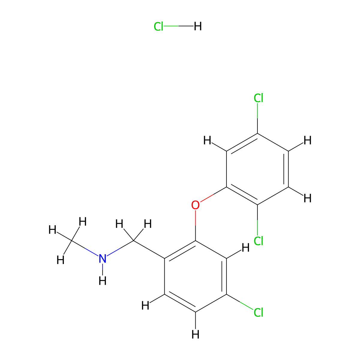 ((4-Chloro-2-(2,5-dichlorophenoxy)phenyl)methyl)(methyl)amine hydrochloride molecular structure, CAS 2089258-77-3