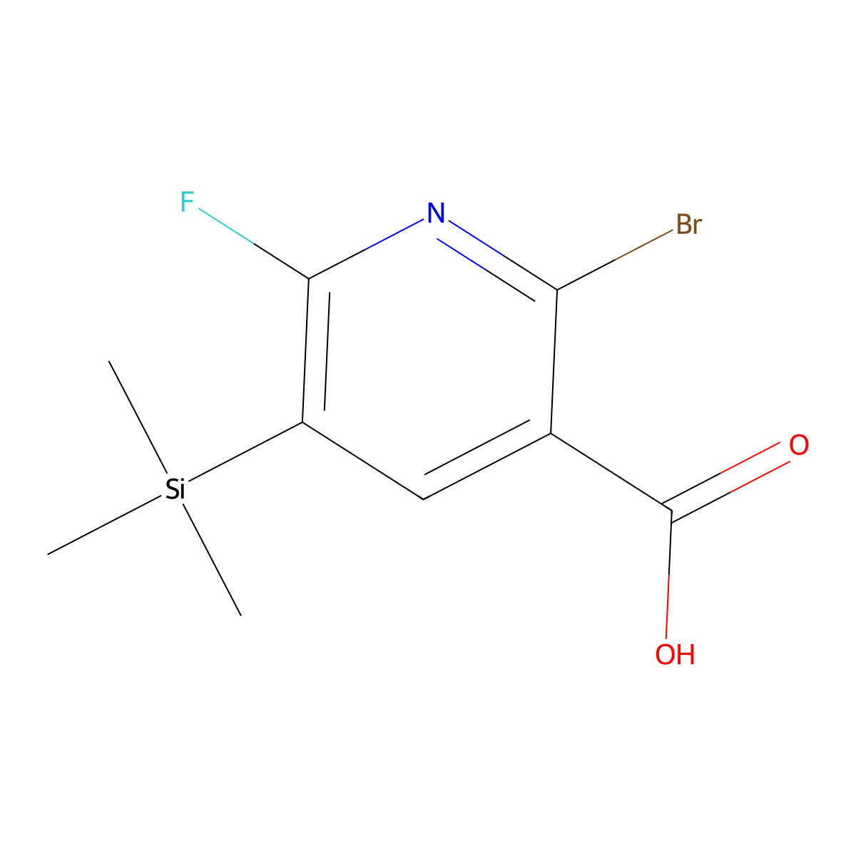 2-Bromo-6-fluoro-5-(trimethylsilyl)pyridine-3-carboxylic acid molecular structure, CAS 2089277-02-9