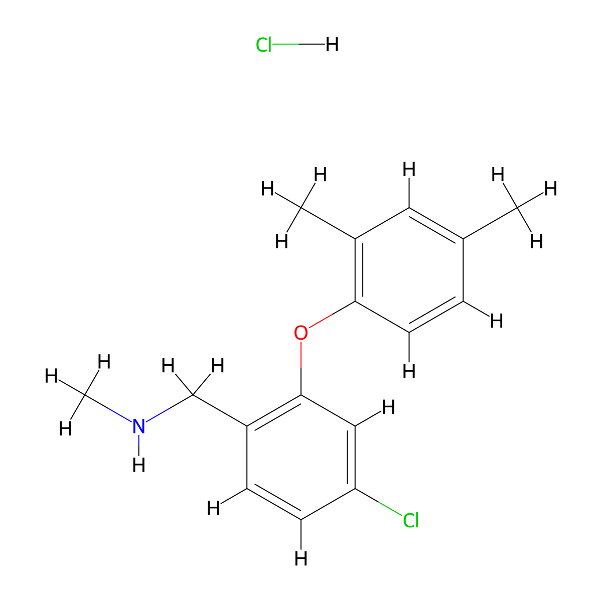 {[4-Chloro-2-(2,4-dimethylphenoxy)phenyl]methyl}(methyl)amine hydrochloride molecular structure, CAS 2089277-04-1