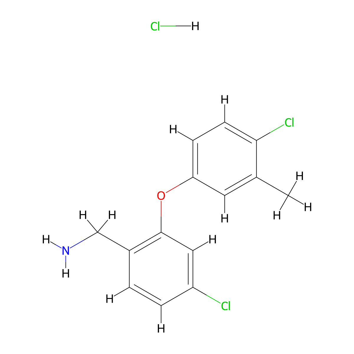 (4-Chloro-2-(4-chloro-3-methylphenoxy)phenyl)methanamine hydrochloride molecular structure, CAS 2089277-17-6