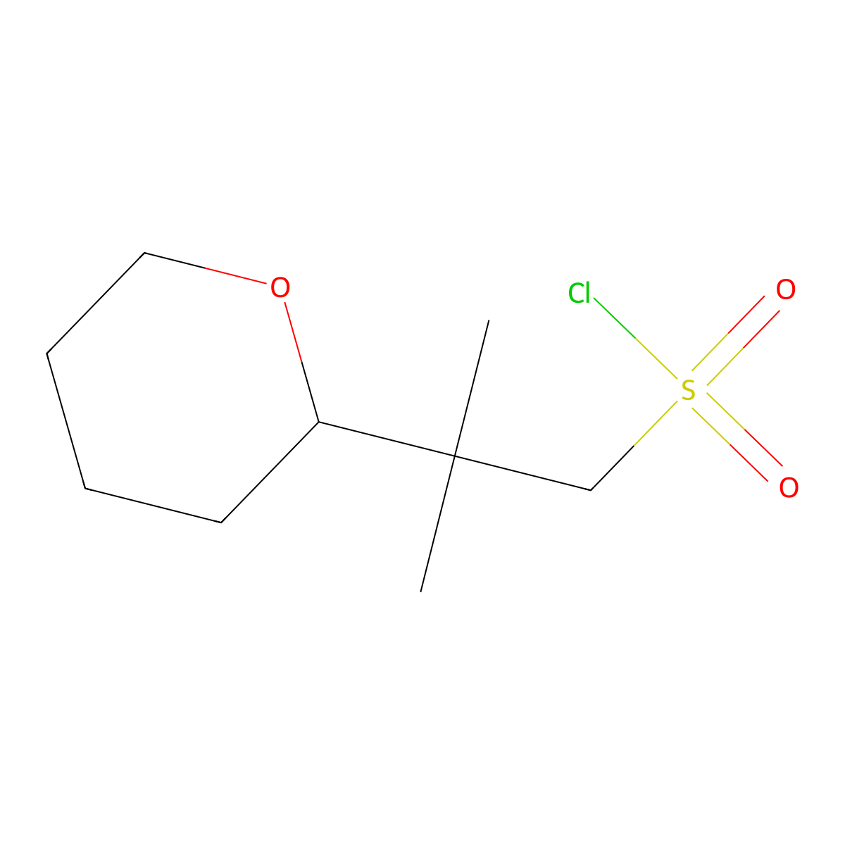 2-Methyl-2-(oxan-2-yl)propane-1-sulfonyl chloride molecular structure, CAS 2089277-26-7