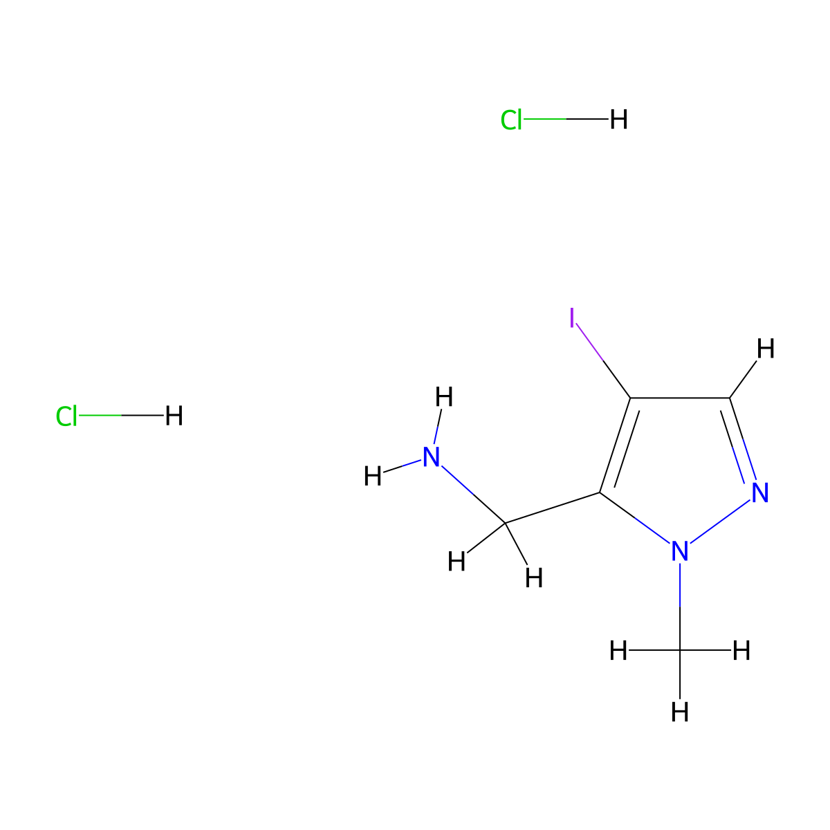 (4-Iodo-1-methyl-1H-pyrazol-5-yl)methanamine dihydrochloride molecular structure, CAS 2089277-51-8
