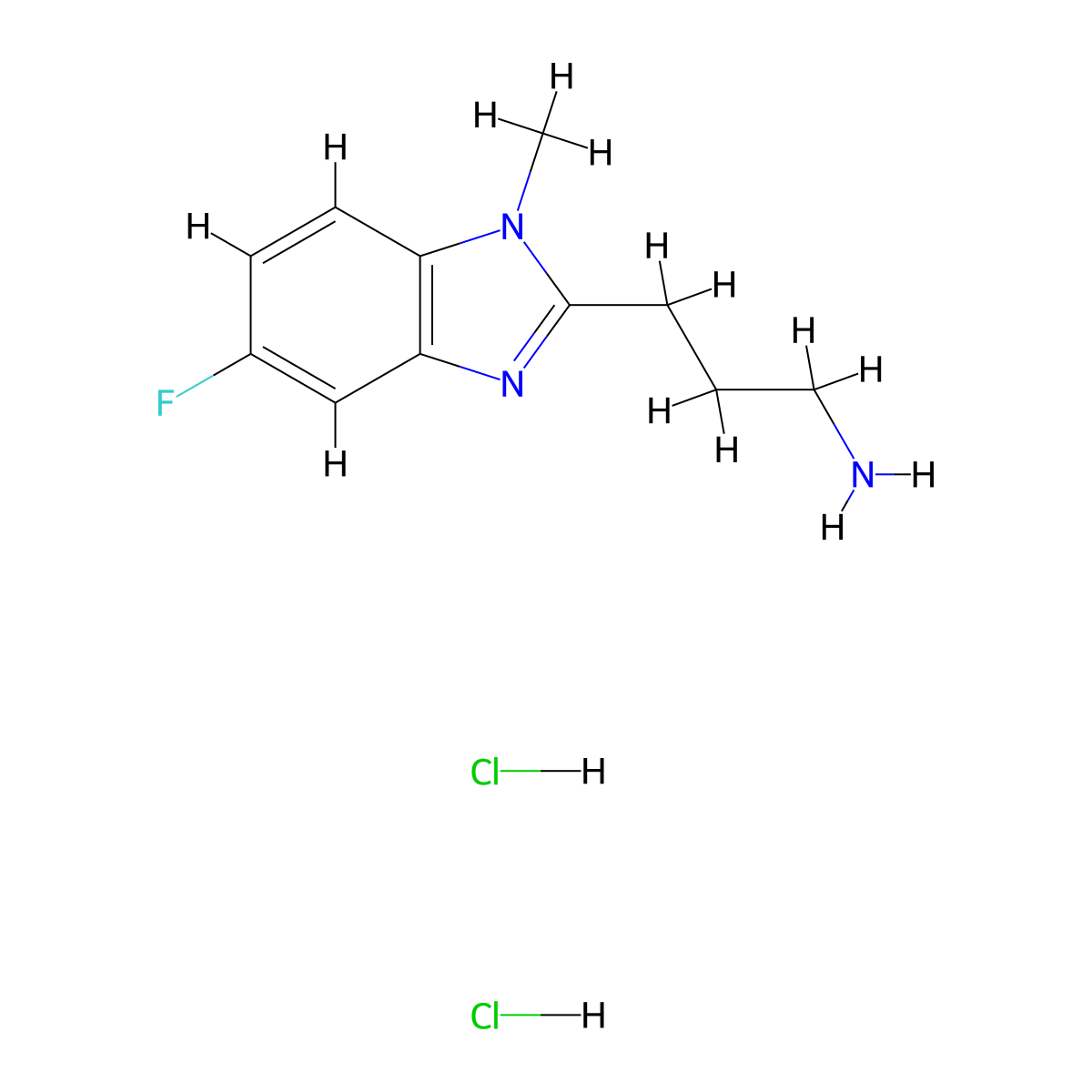 3-(5-fluoro-1-methyl-1H-1,3-benzodiazol-2-yl)propan-1-amine dihydrochloride molecular structure, CAS 2089277-79-0