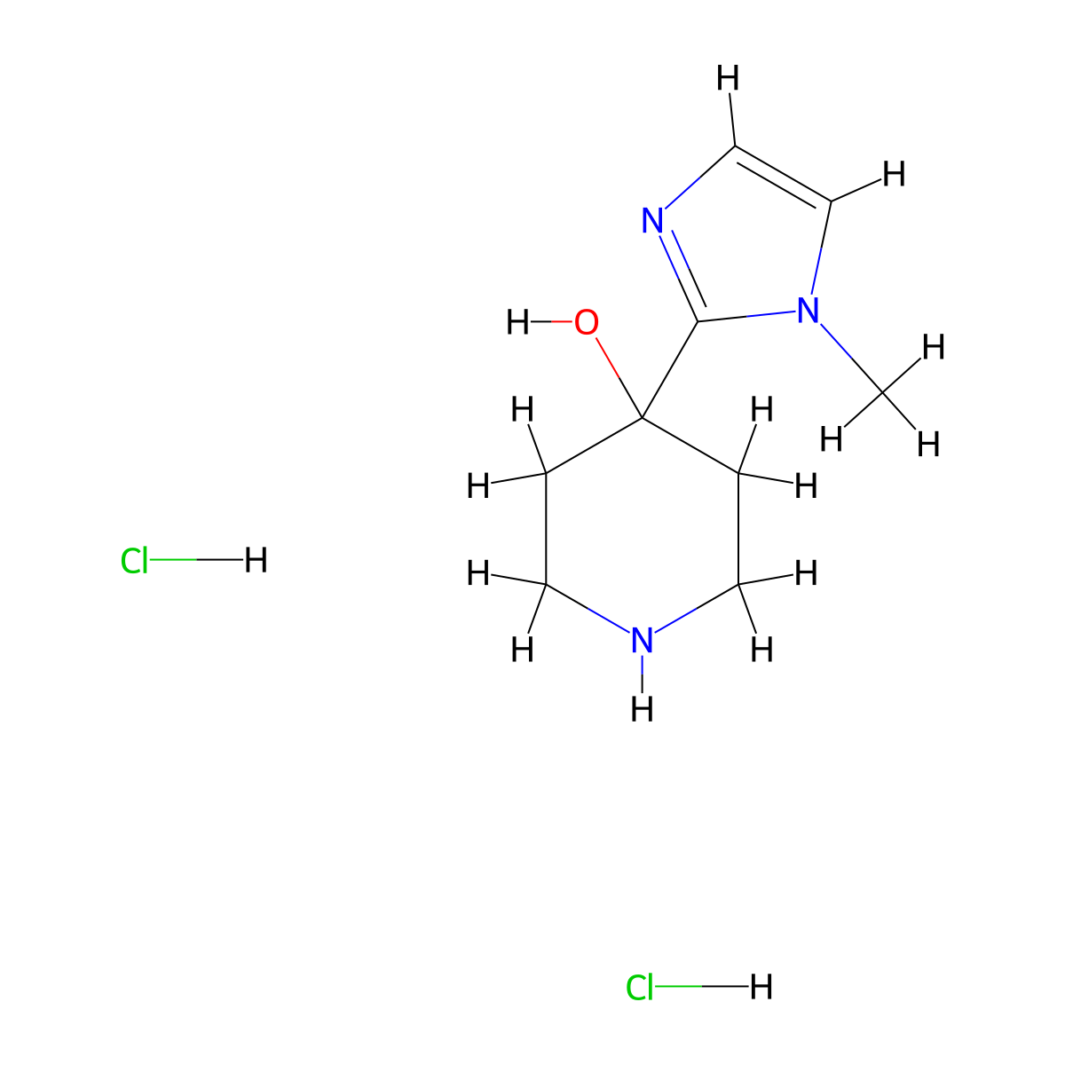 4-(1-methyl-1H-imidazol-2-yl)piperidin-4-ol dihydrochloride molecular structure, CAS 2089277-83-6