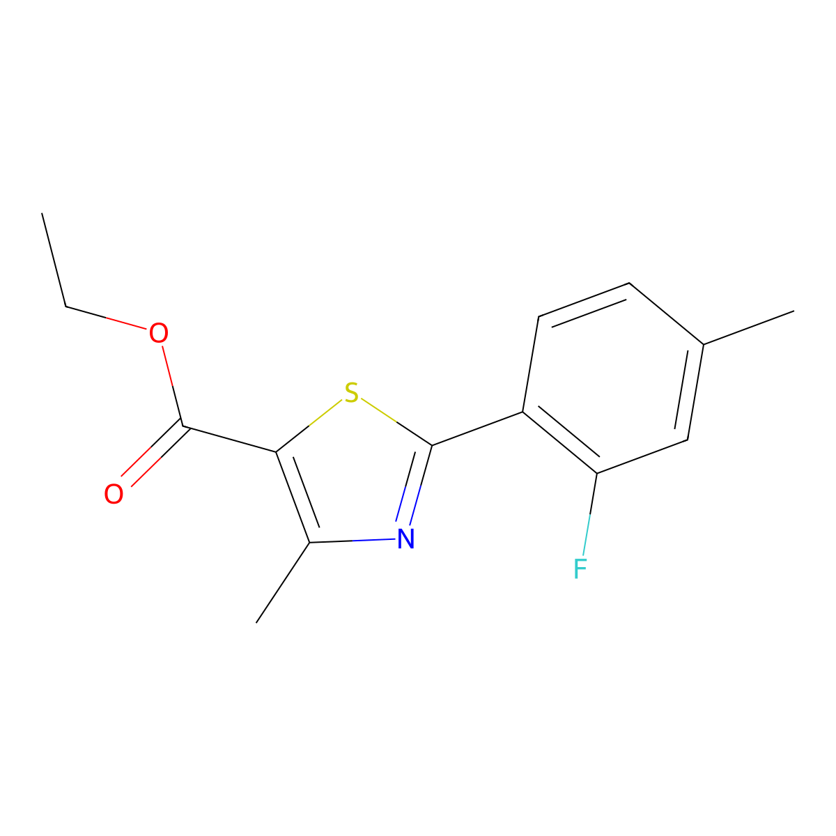 Ethyl 2-(2-fluoro-4-methylphenyl)-4-methyl-1,3-thiazole-5-carboxylate molecular structure, CAS 2089277-87-0