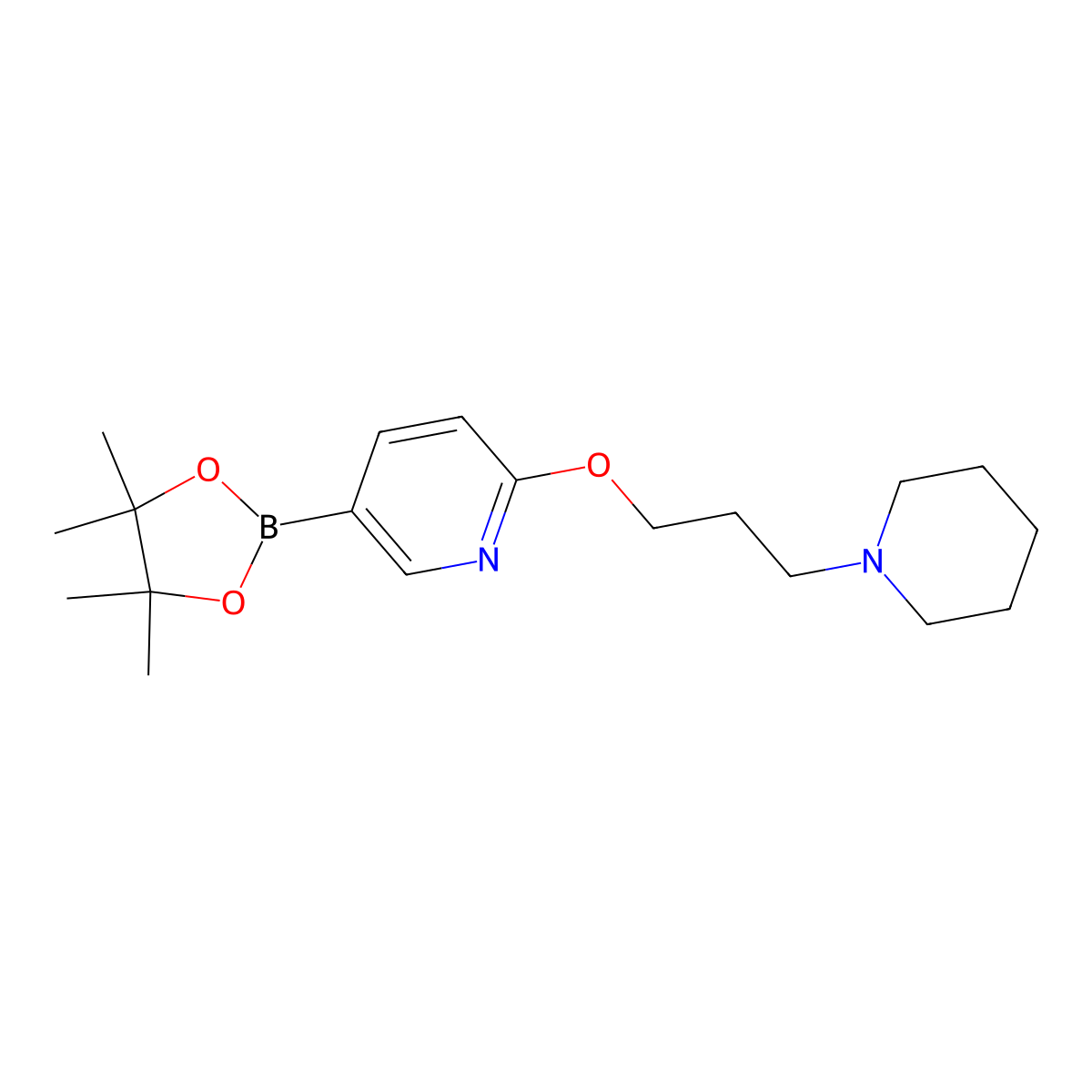 2-(3-(Piperidin-1-yl)propoxy)-5-(4,4,5,5-tetramethyl-1,3,2-dioxaborolan-2-yl)pyridine molecular structure, CAS 2089288-34-4