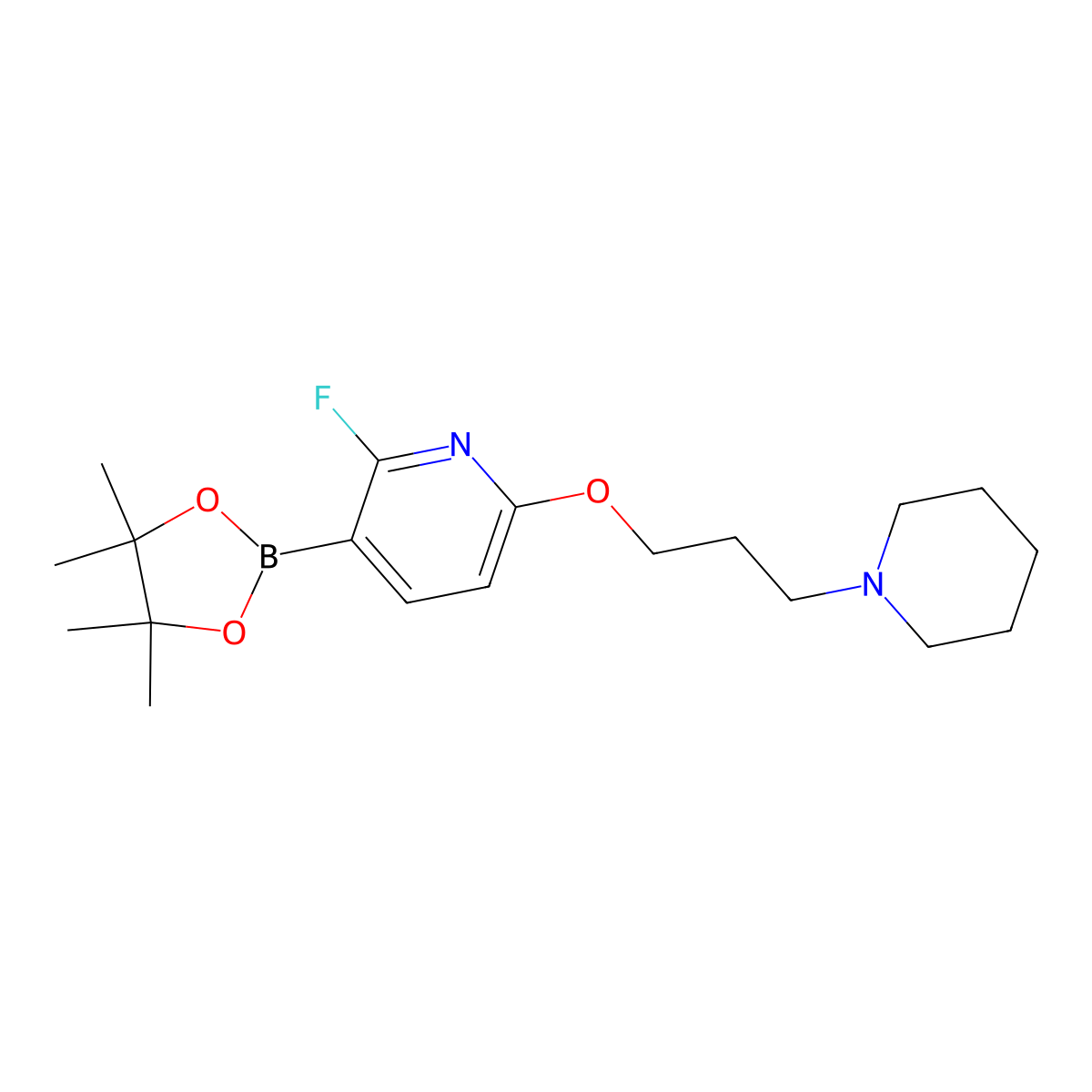 2-Fluoro-6-(3-piperidin-1-ylpropoxy)-3-(4,4,5,5-tetramethyl-1,3,2-dioxaborolan-2-yl)pyridine molecular structure, CAS 2089288-40-2