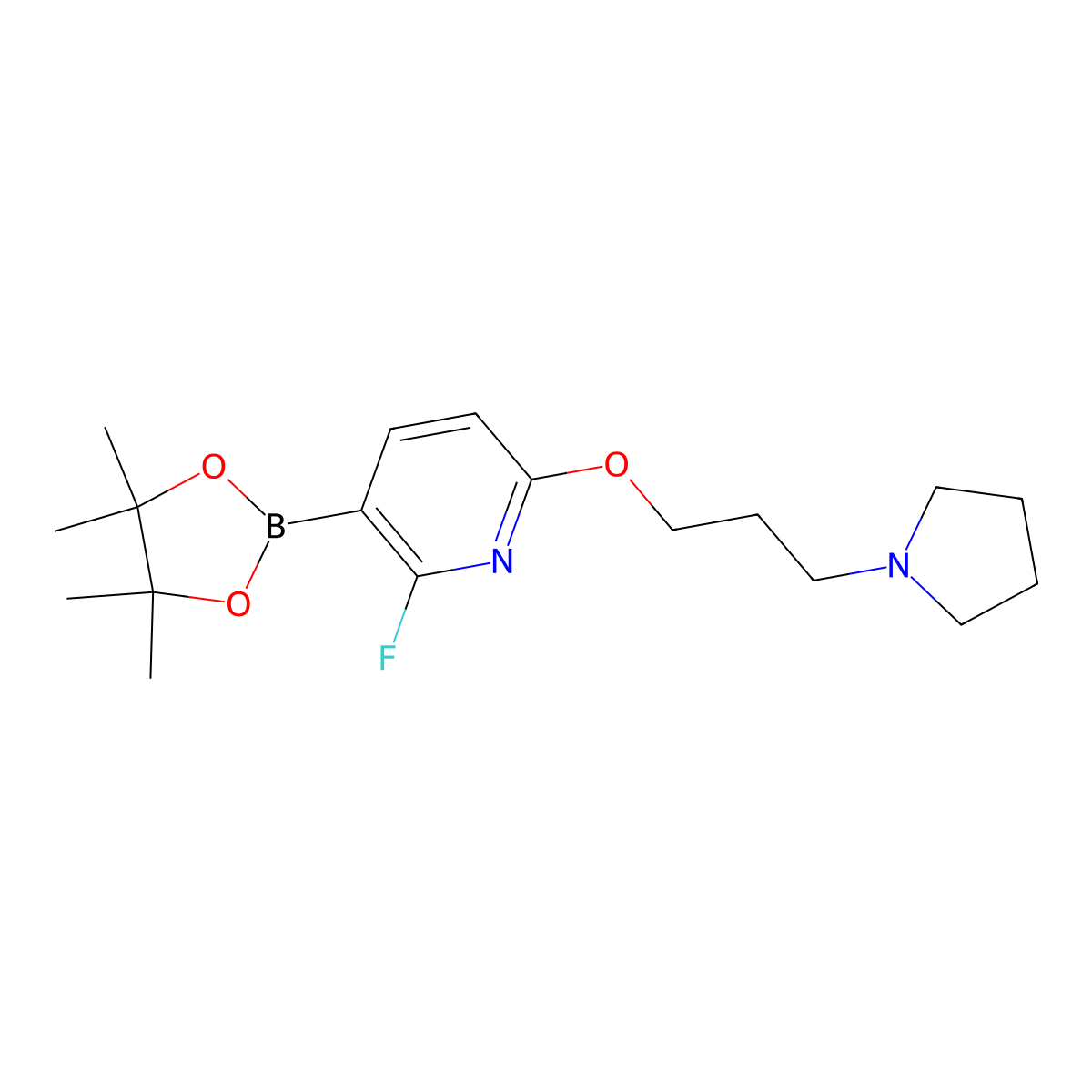 2-Fluoro-6-[3-(1-pyrrolidinyl)propoxy]-3-(4,4,5,5-tetramethyl-1,3,2-dioxaborolan-2-yl)pyridine molecular structure, CAS 2089288-42-4