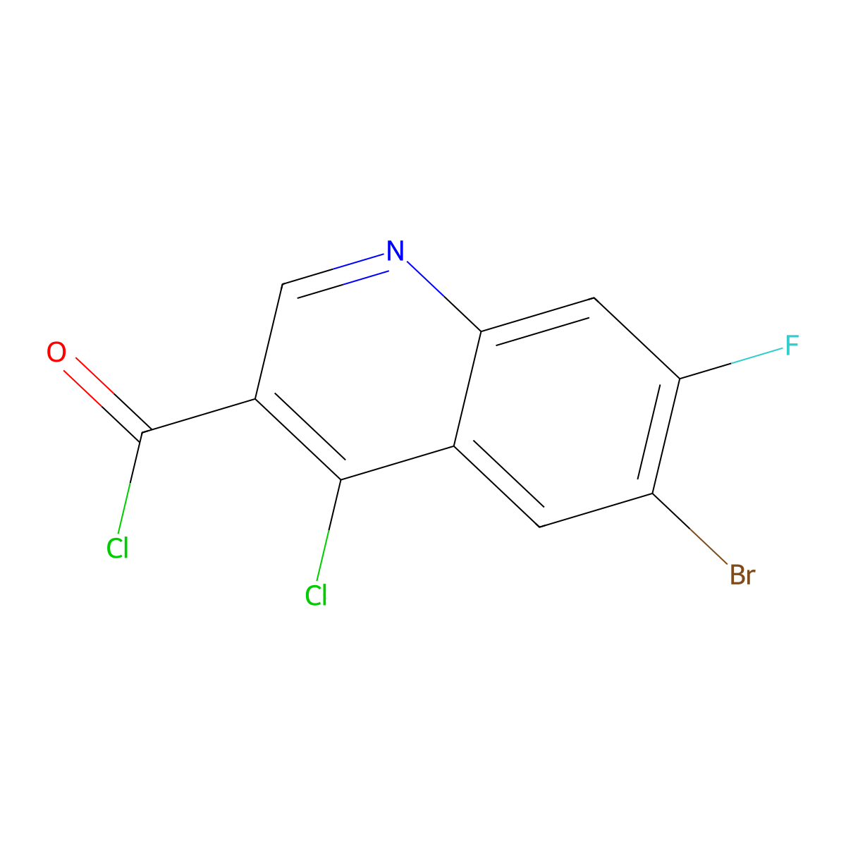 6-Bromo-4-chloro-7-fluoro-3-quinolinecarbonyl chloride molecular structure, CAS 2089288-49-1