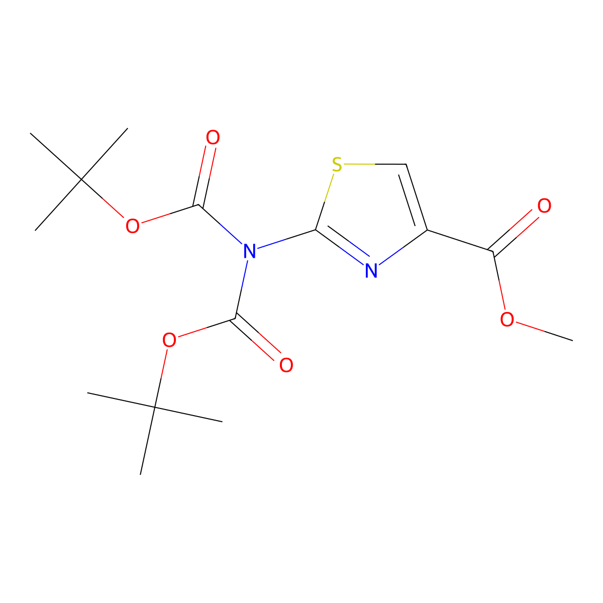 Methyl 2-(bis(tert-butoxycarbonyl)amino) thiazole-4-carboxylate molecular structure, CAS 2089291-60-9