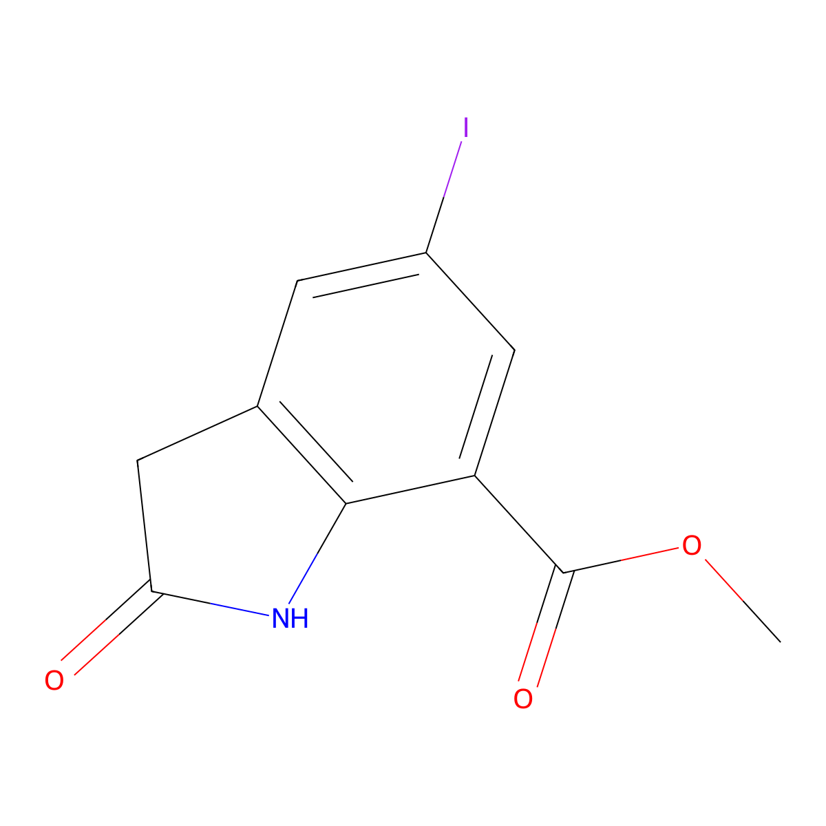 Methyl 5-iodo-2-oxoindoline-7-carboxylate molecular structure, CAS 2089291-90-5