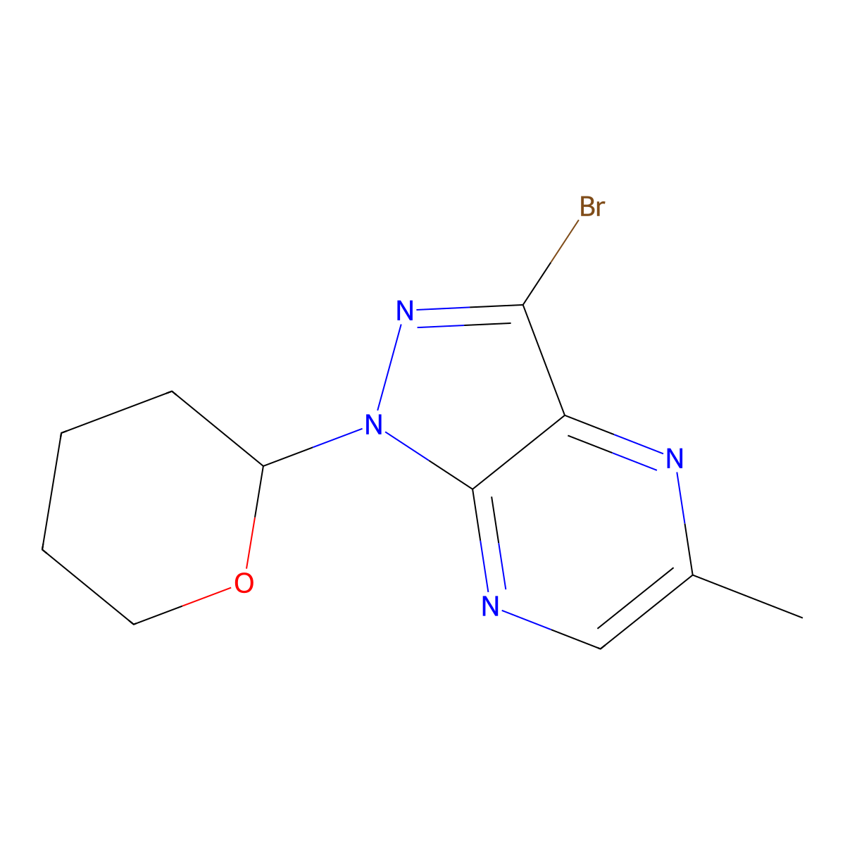 3-Bromo-5-methyl-1-(tetrahydro-2H-pyran-2-yl)-1H-pyrazolo[3,4-b]pyrazine molecular structure, CAS 2089292-83-9