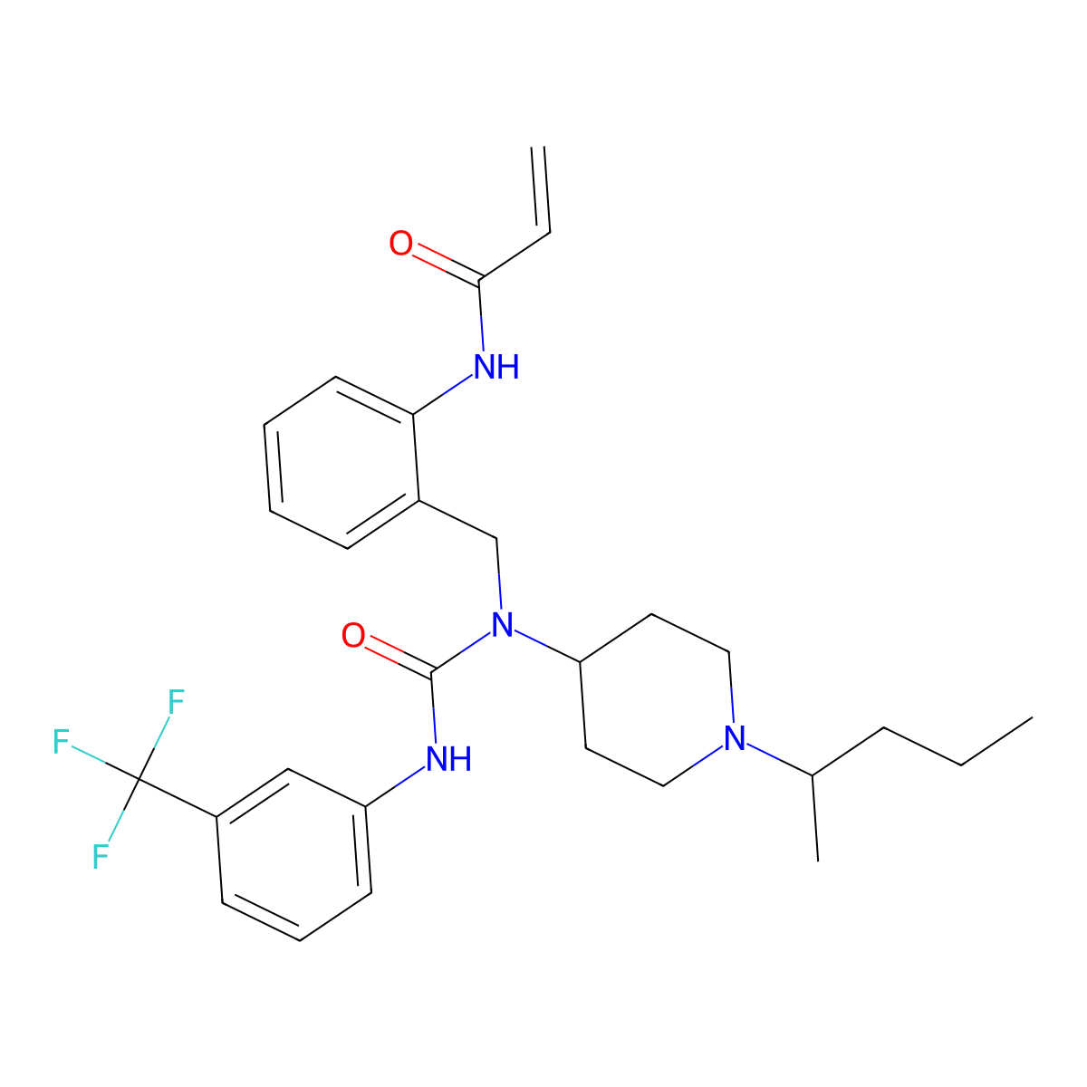 N-(2-((1-(1-(pentan-2-yl)piperidin-4-yl)-3-(3-(trifluoromethyl)phenyl)ureido)methyl)phenyl)acrylamide molecular structure, CAS 2089293-81-0