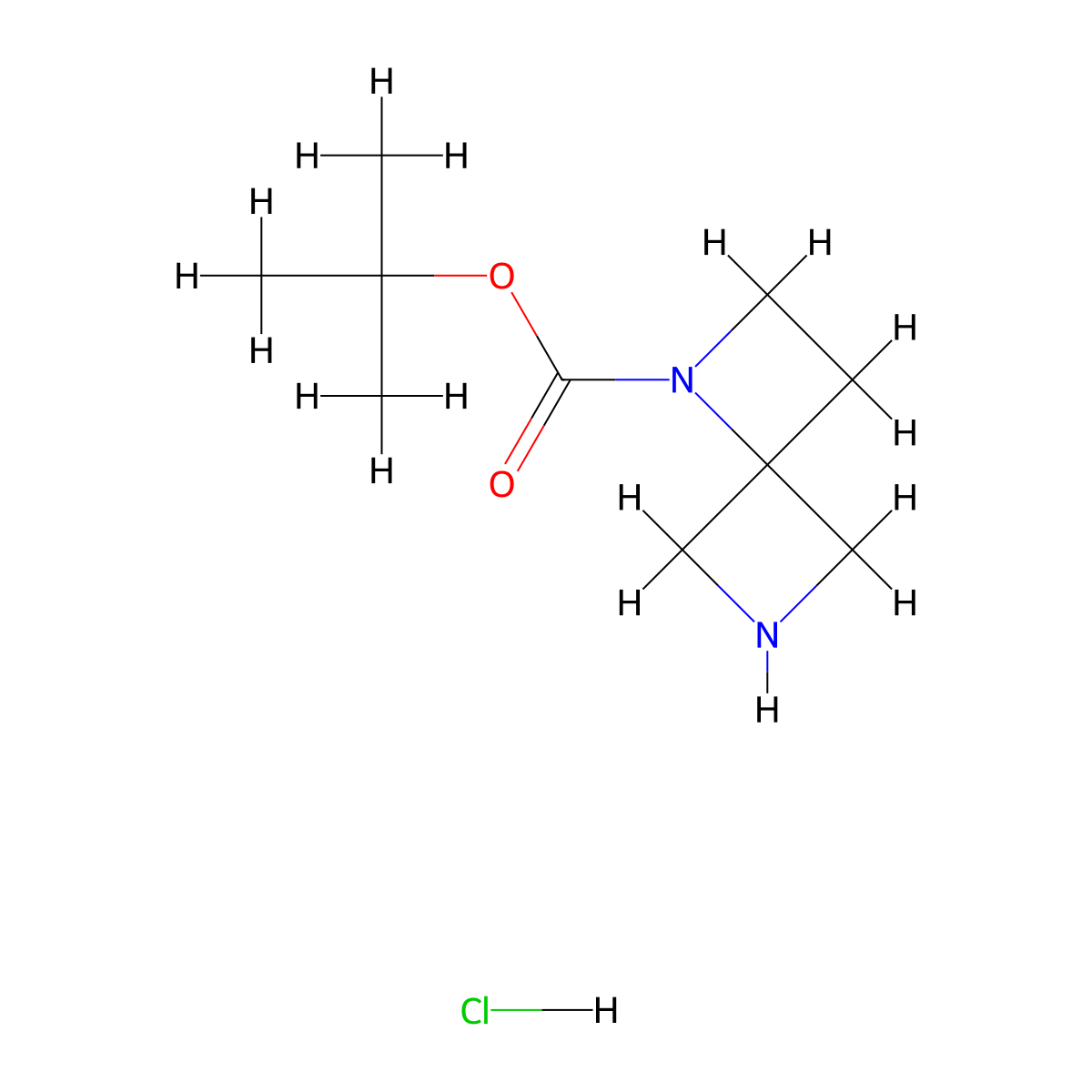 Tert-butyl 1,6-diazaspiro[3.3]heptane-1-carboxylate hydrochloride molecular structure, CAS 2089314-86-1