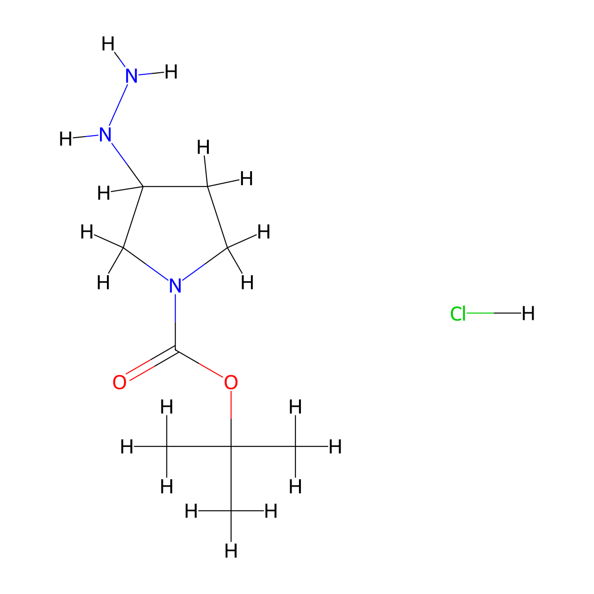 Tert-butyl 3-hydrazinylpyrrolidine-1-carboxylate hydrochloride molecular structure, CAS 2089315-62-6