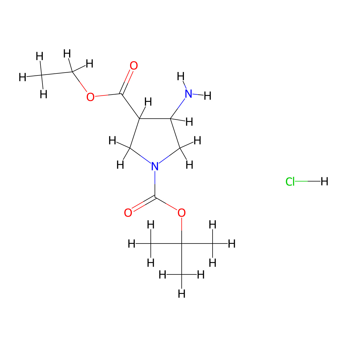 1-Tert-butyl 3-ethyl 4-aminopyrrolidine-1,3-dicarboxylate hydrochloride molecular structure, CAS 2089316-56-1