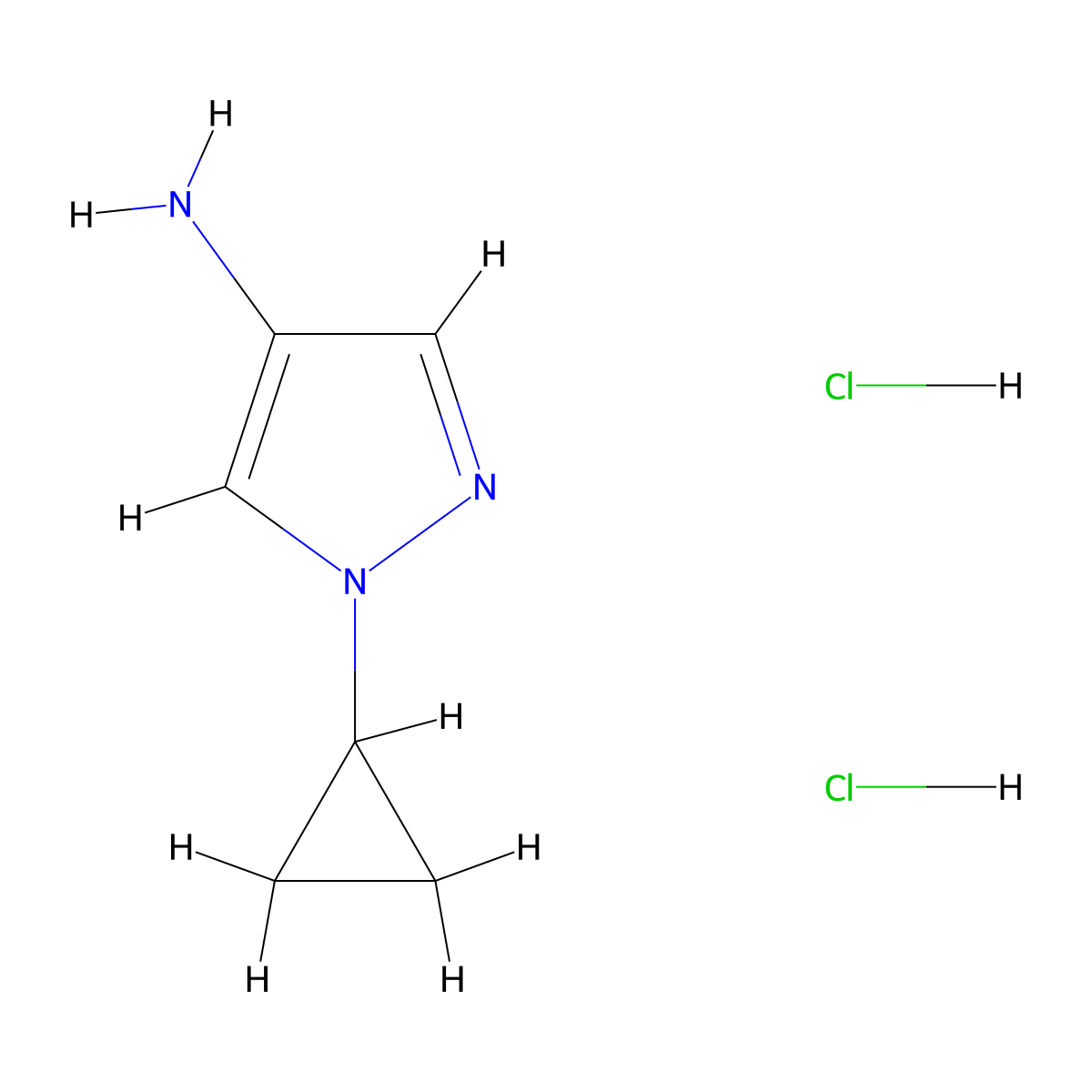 1-cyclopropyl-1H-pyrazol-4-amine dihydrochloride molecular structure, CAS 2089319-10-6