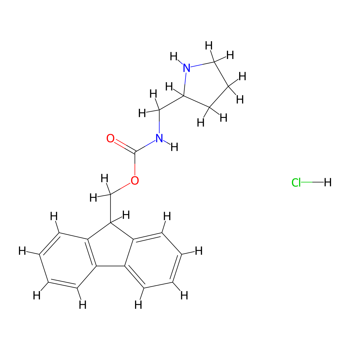 (9H-fluoren-9-yl)methyl (pyrrolidin-2-ylmethyl)carbamate hydrochloride molecular structure, CAS 2089319-33-3