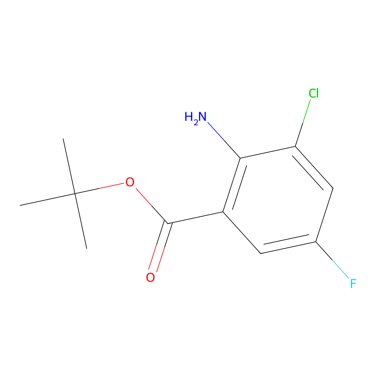 tert-Butyl 2-amino-3-chloro-5-fluorobenzoate molecular structure, CAS 2089319-76-4