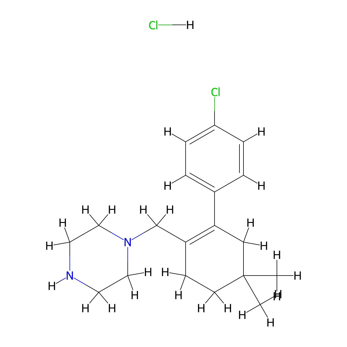 1-((4'-Chloro-5,5-dimethyl-3,4,5,6-tetrahydro-[1,1'-biphenyl]-2-yl)methyl)piperazine hydrochloride molecular structure, CAS 2089325-11-9