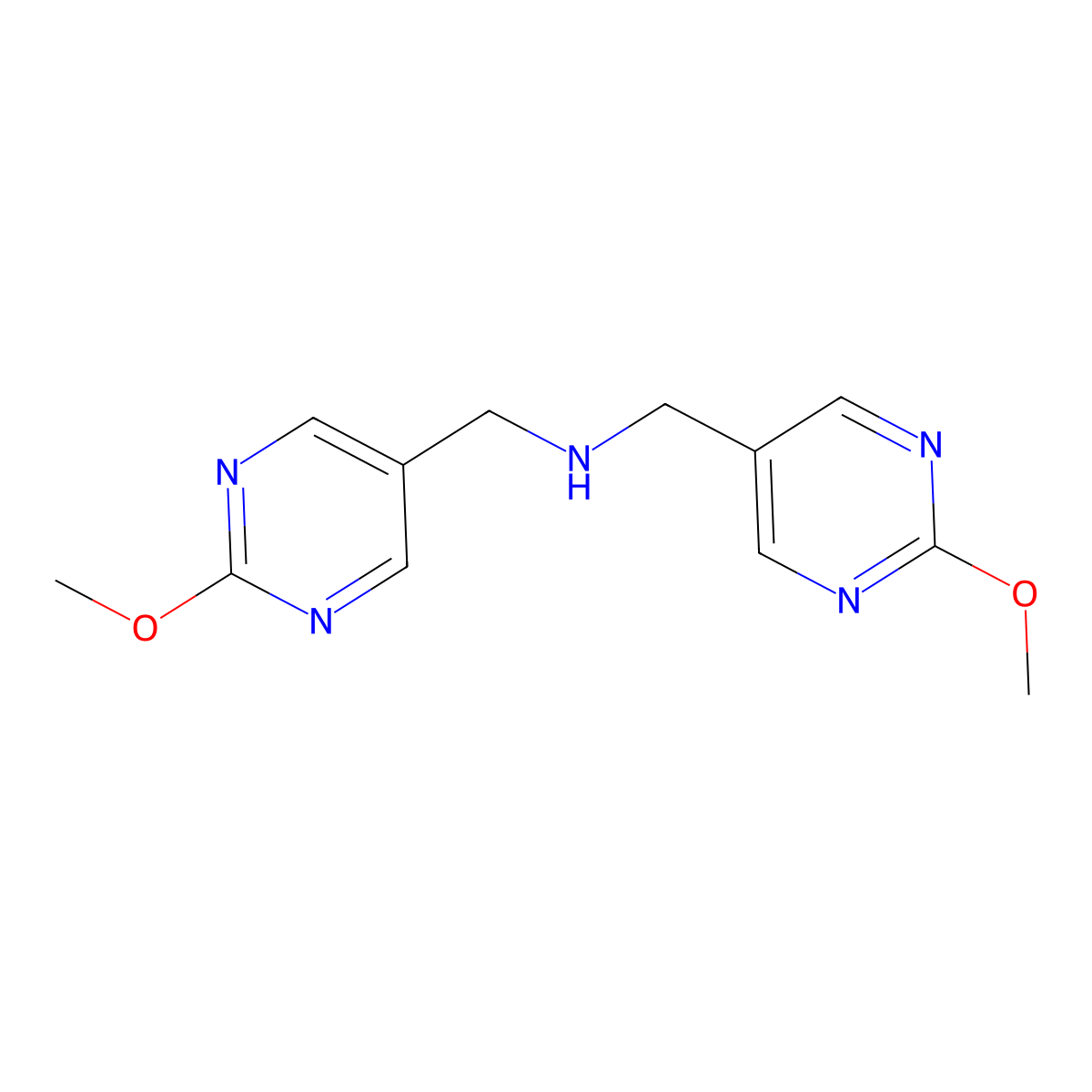 Bis((2-methoxypyrimidin-5-yl)methyl)amine molecular structure, CAS 2089335-05-5