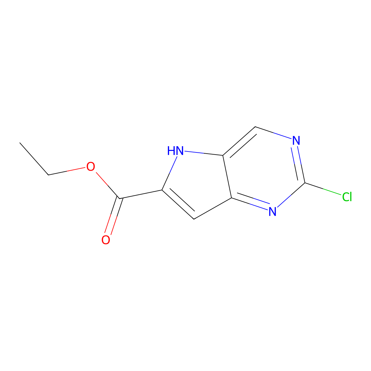 Ethyl 2-chloro-5H-pyrrolo[3,2-d]pyrimidine-6-carboxylate molecular structure, CAS 2089378-36-7