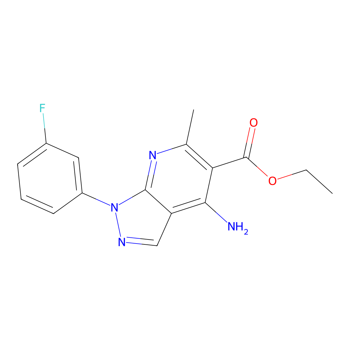 ethyl 4-amino-1-(3-fluorophenyl)-6-methyl-1H-pyrazolo[3,4-b]pyridine-5-carboxylate molecular structure, CAS 2089391-65-9