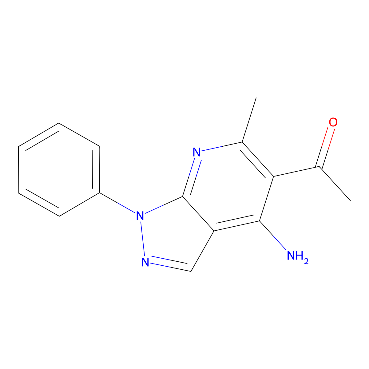 1-(4-amino-6-methyl-1-phenyl-1H-pyrazolo[3,4-b]pyridin-5-yl)ethanone molecular structure, CAS 2089391-66-0