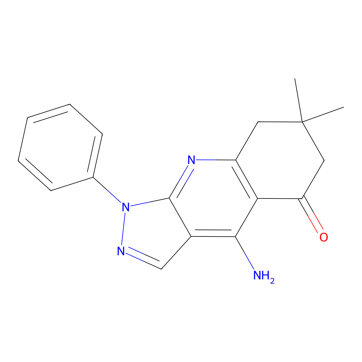 4-amino-7,7-dimethyl-1-phenyl-1,6,7,8-tetrahydro-5H-pyrazolo[3,4-b]quinolin-5-one molecular structure, CAS 2089391-71-7