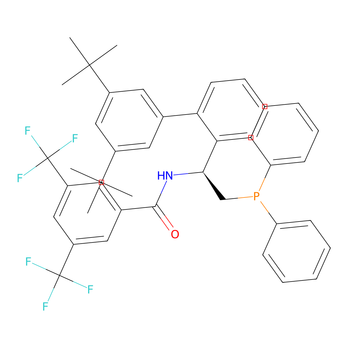 (S)-N-(1-(3',5'-Di-tert-butyl-[1,1'-biphenyl]-2-yl)-2-(diphenylphosphanyl)ethyl)-3,5-bis(trifluoromethyl)benzamide molecular structure, CAS 2089424-11-1