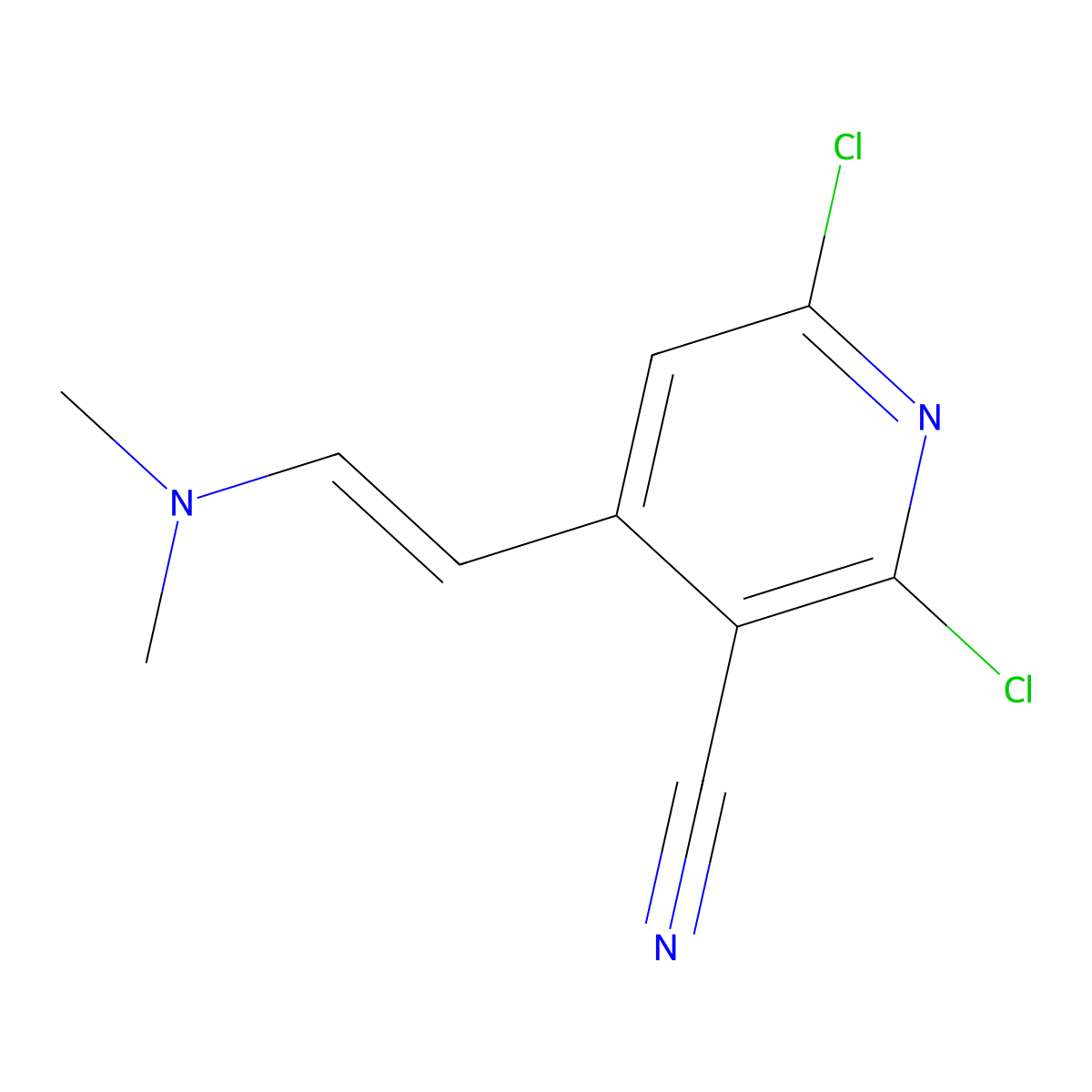 2,6-Dichloro-4-(2-(dimethylamino)vinyl)nicotinonitrile molecular structure, CAS 2089555-15-5