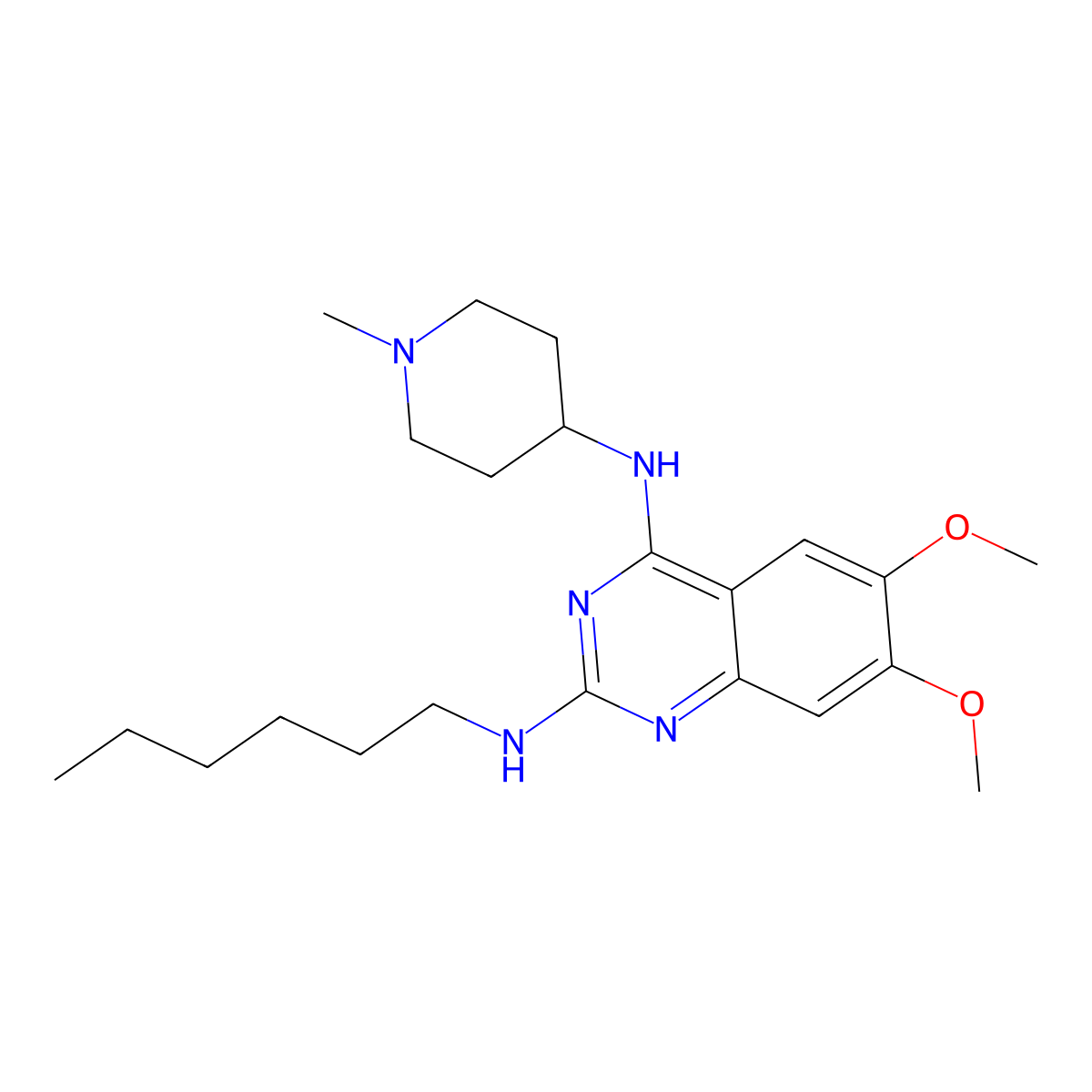 N2-hexyl-6,7-dimethoxy-N4-(1-methylpiperidin-4-yl)quinazoline-2,4-diamine molecular structure, CAS 2089617-83-2